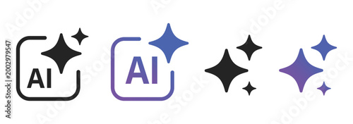 AI generate with square and stars icons. Vector symbols for artificial intelligence and creativity apps. Sparkles generate prompt. AI Sparkle Icon Set. AI Artificial Intelligence Minimal Line Icon