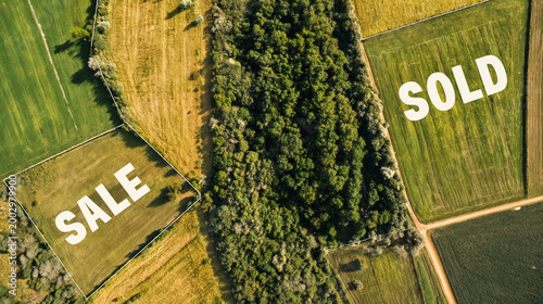 Drone captures vibrant rural land sale in picturesque landscape