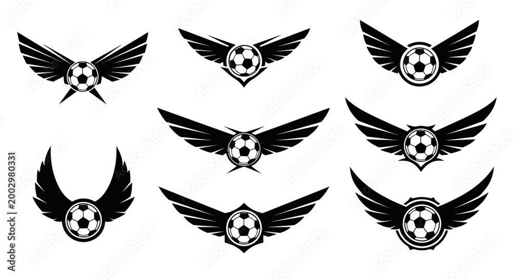 Obraz premium Black soccer ball wing icons set.