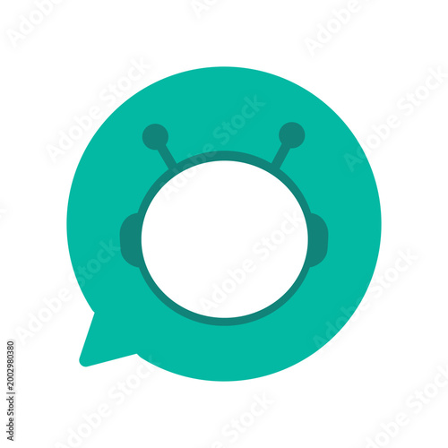 Green speech bubble with a circular robot face