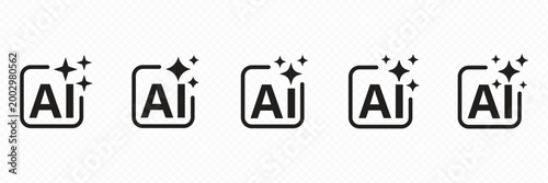 AI generate with square and stars icons. Vector symbols for artificial intelligence and creativity apps. Sparkles generate prompt. AI Sparkle Icon Set. AI Artificial Intelligence Minimal Line Icon