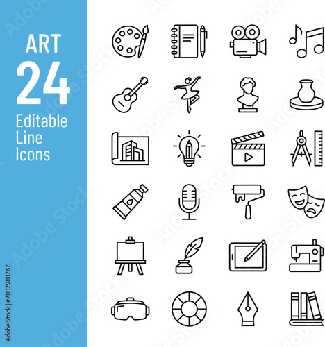 Set of 24 creative art and design thin line icons for graphic projects, vector illustration on white background