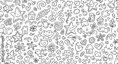 Black and white doodle icons.