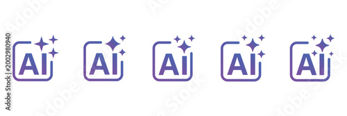 Set of generated AI icons. AI star symbol with a pointed and rounded tip. AI logotype. Artificial intelligence concept. Icon element for app and web. AI icon with shield protected. AI star icon. EPS10