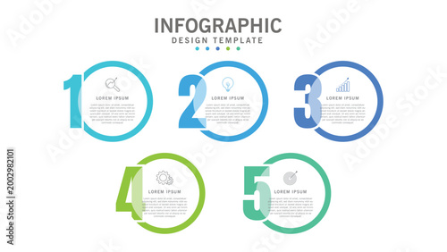 Modern infographic design template with five steps circular layout for business presentation