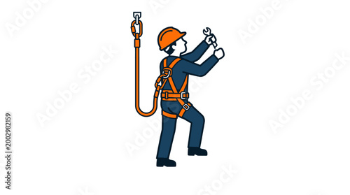 Man wearing safety harness equipment.