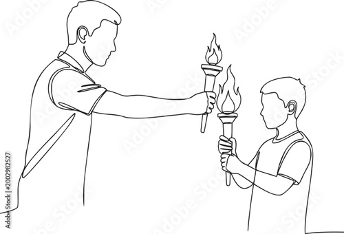 Senior Figure Lighting Junior Torch from Own Flame, Knowledge Transfer