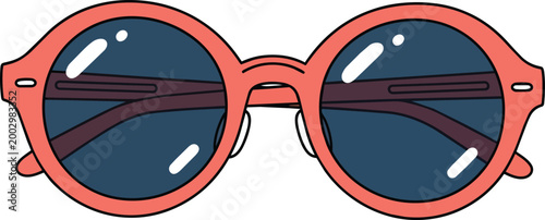 Modern Round Sunglasses with Coral Pink Frames and Dark Lenses Vector