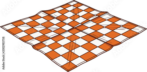 Orange and White Checkered Picnic Tablecloth Vector Illustration