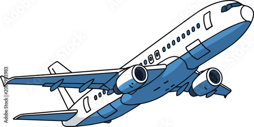 Commercial Airplane Vector Illustration of a Passenger Jet Taking Off