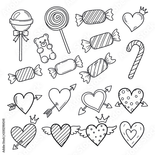 Hand-Drawn Sweet Treats and Hearts Doodle Collection