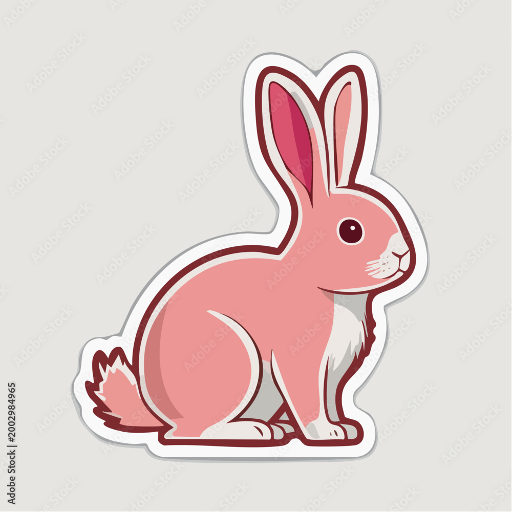 Obraz premium Cute Pink Rabbit Sticker Illustration