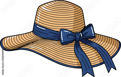 Stylish Women Straw Sun Hat with Decorative Blue Ribbon and Elegant Bow