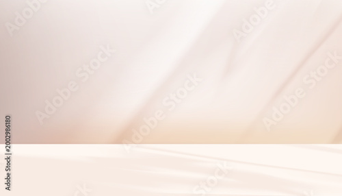 Shadow abstract background with soft light on beige wall and floor,Vector 3d Minimal interior room with podium display, Clean studio backdrop for cosmetic product mockup,Autumn,Summer design banner