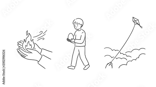 A Boy Holding an Egg Over a Fire's Warmth