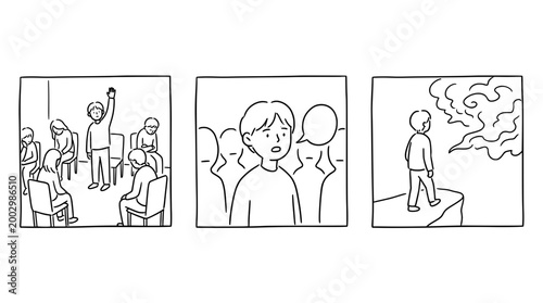 A young person feeling isolated in a gathering.