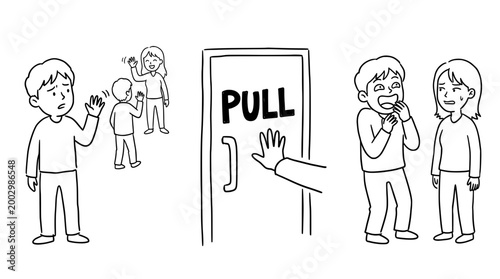Funny Miscommunication with Door Pull Illusion