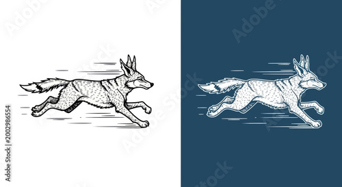 Running Fox Illustration - Fast Motion, Sketch Style, Two Versions
