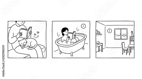 Cozy Reading Time with a Cat and Bathtub Fun