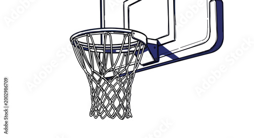 Basketball Hoop Net and Backboard Sketch Drawing Isolated on White Background