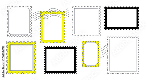 Collection of Blank Postage Stamps, Various Shapes and Colors, Isolated on White