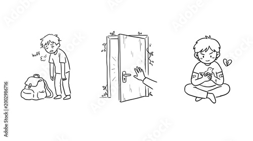 Sad Child with Backpack and Anxious Expression