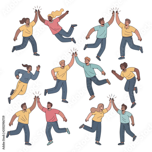 Diverse Group of People Celebrating and High-Fiving