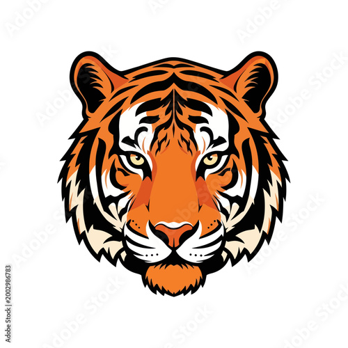 Fierce Tiger Face Portrait - Majestic Wild Cat Head Illustration