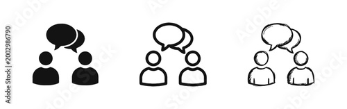 Two People Talking with Speech Bubbles Icons Set