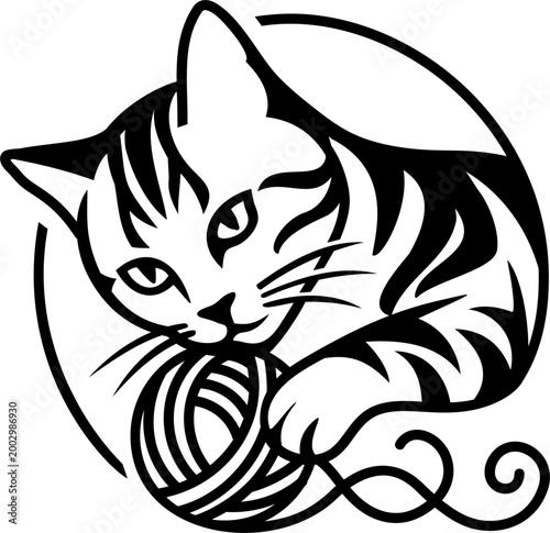 logo with a cat and a ball of wool