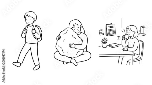 Young boy walking with backpack on a sunny day