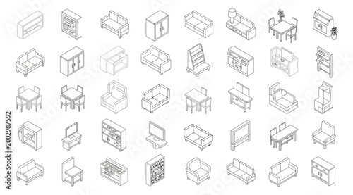 Quadro su tela Set of isometric furniture icons for interior design