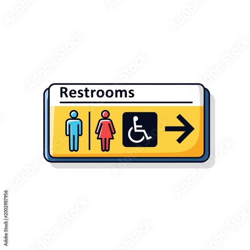 Restroom Sign with Icons for Men, Women, and Accessible Toilet, Arrow