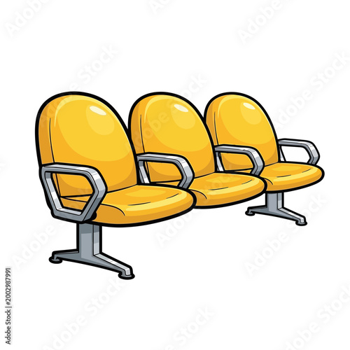 Row of yellow waiting room chairs with metal arms and bases
