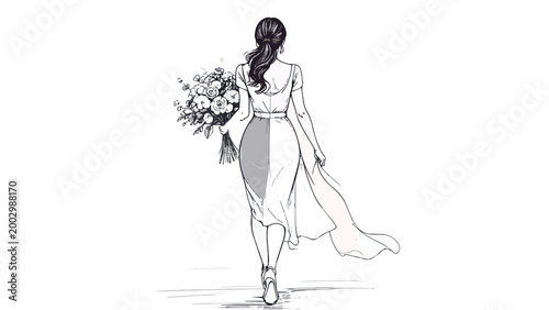 Woman walking away holding beautiful flower bouquet