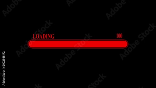 Red loading progress bar animation with percentage counter on black background, for digital interface