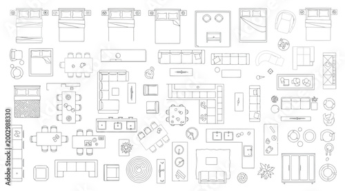 Schilderij op canvas Set of top view furniture icons for floor plan design
