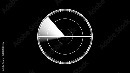 Digital radar screen animation with rotating scanning beam, hud interface for technology and military ui