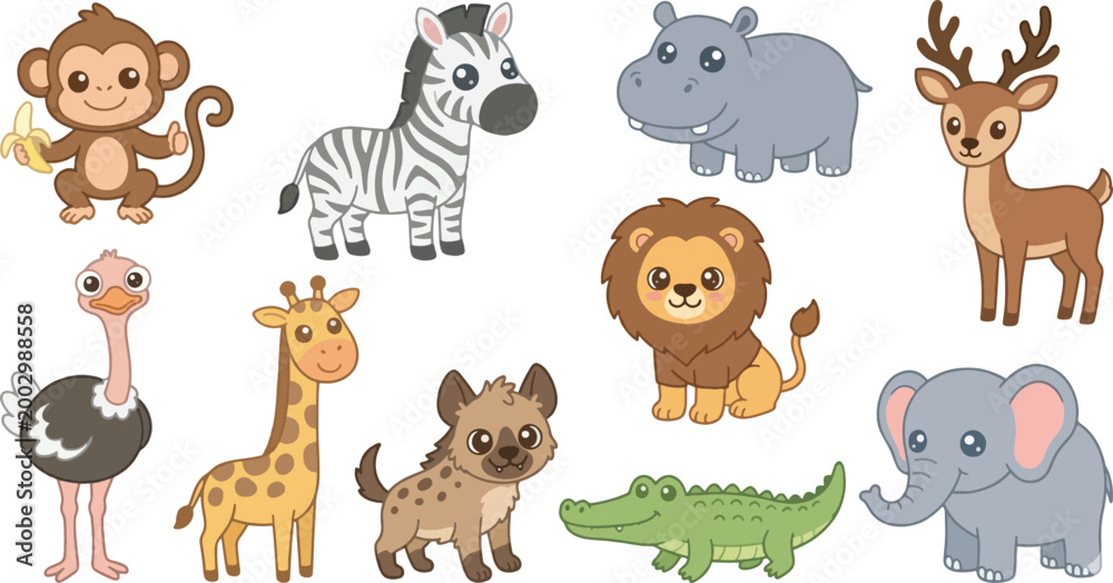 Fototapeta premium colorful cartoon farm animals set isolated on white background