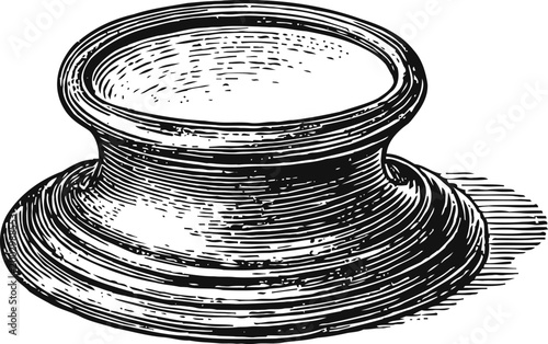 Vintage inkwell drawing antique container for ink with round opening and wide base, classic writing accessory