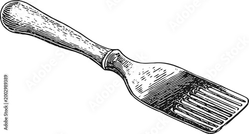 vintage wooden spatula sketch hand drawn kitchen utensil illustration with textured handle