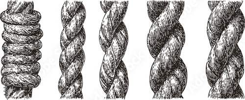 hand drawn vintage rope illustrations various twisted rope styles and textures isolated on white background