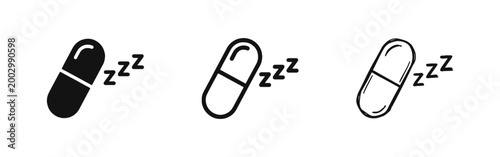 Sleeping Pill Capsule Icon Set - Insomnia Medication and Healthcare Treatment Symbols