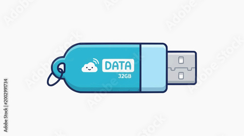 A vibrant illustration of a blue USB flash drive, symbolizing data storage and digital connectivity, on a clean background.