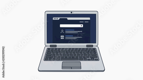 A modern laptop displays an interface that suggests secure login. Perfect for illustrating technology, data security, and online presence concepts.