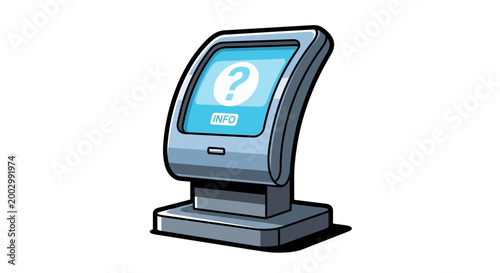 Interactive information kiosk with question mark on screen