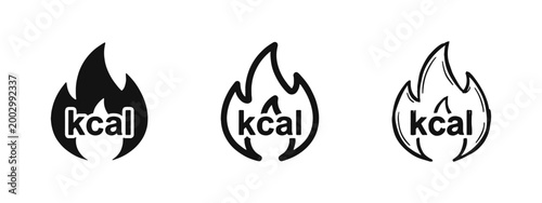 Konstfotografi Calorie burn icon set featuring flame and kcal text for fitness, diet, and metab
