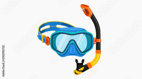 A detailed illustration of a snorkel and mask, designed for recreational underwater activities. Perfect for enthusiasts and those seeking leisure and fun.