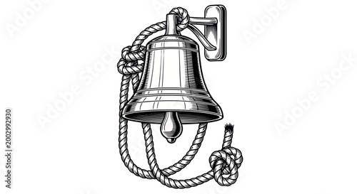 Nautical Bell with Rope and Knot Illustration