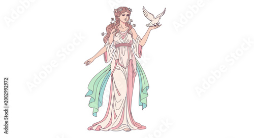 Mythological Woman Holding Dove, Goddess of Peace, Ancient Greek Art